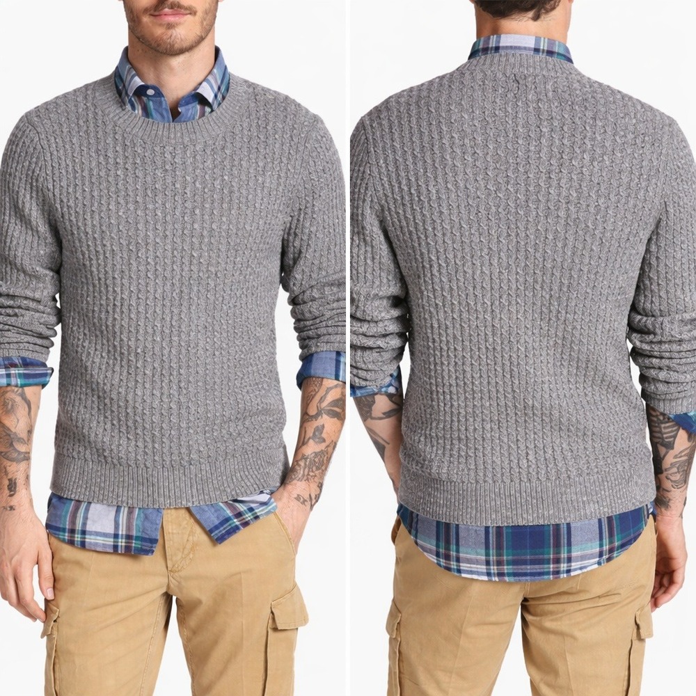 Gant Grey Rugger Cablecito Sweater Cable Knit Alpaca‎ Wool Blend Size Large